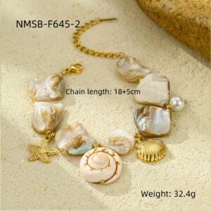 Nmsb-f645-2 white shell bracelet / 18K