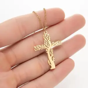 Wholesale Jewelry Fashion Cross 201 Stainless Steel 18K Gold Plated Plating Stainless Steel Necklaces