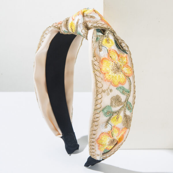 Wholesale Korean Style Light Luxury Satin Mesh Embroidered Headband Chinese Style High Cranial Top Wide Side Internet Celebrity Fashionable Daily Exterior Headwear