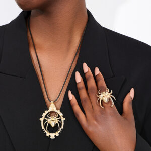 Wholesale fashion street style metal creative big spider lady necklace ring jewelry suit