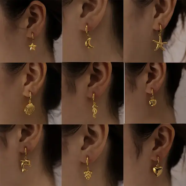 Wholesale 201 Stainless Steel 304 Stainless Steel Dolphin Heart Shape Banana Electroplated Golden Plated Basic Simple Style Waterproof Non Tarnish Plating Drop Earrings