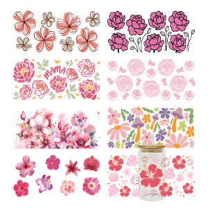 Wholesale Pink and red flowers 16oz Cup UV DTF Wraps