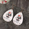 Wholesale creative Christmas funny cat Christmas hat water drops leather earrings