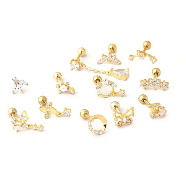 316L Stainless Steel Copper Ear Cartilage Rings & Studs Flower Waterproof Non Tarnish Surgical Steel