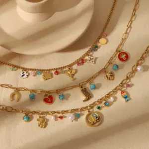 Wholesale Ion Plating (IP) 18K Gold Plated Elephant Flower Boots 304 Stainless Steel Basic Bohemian Pendant Necklace