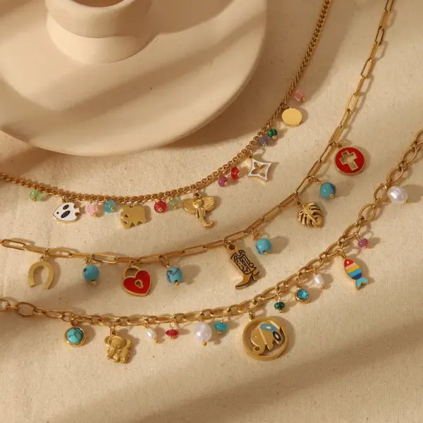 Wholesale Ion Plating (IP) 18K Gold Plated Elephant Flower Boots 304 Stainless Steel Basic Bohemian Pendant Necklace