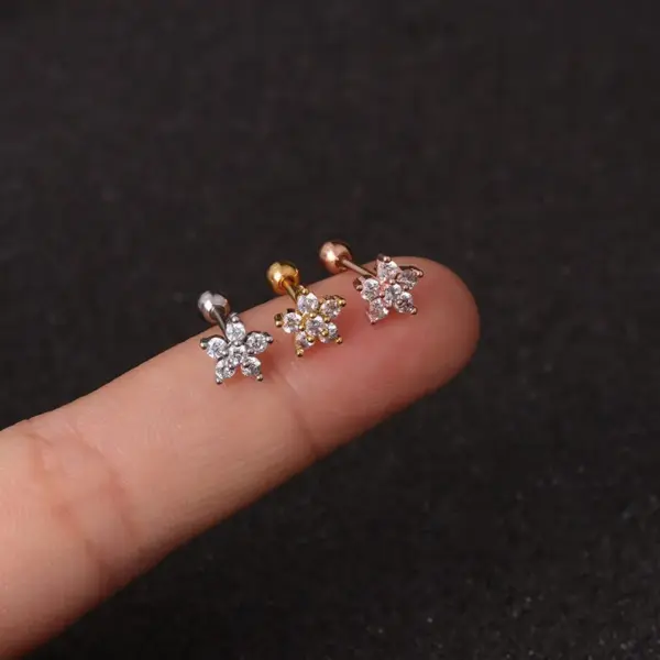 316L Stainless Steel Copper Ear Cartilage Rings & Studs Flower Waterproof Non Tarnish Surgical Steel