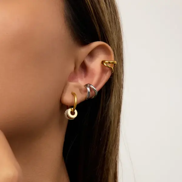 Wholesale 304 Stainless Steel Geometric PVD Coated 18K Real Gold Plated Real Gold Plated Basic Vacation Commute Waterproof Non Tarnish Ear Cuffs