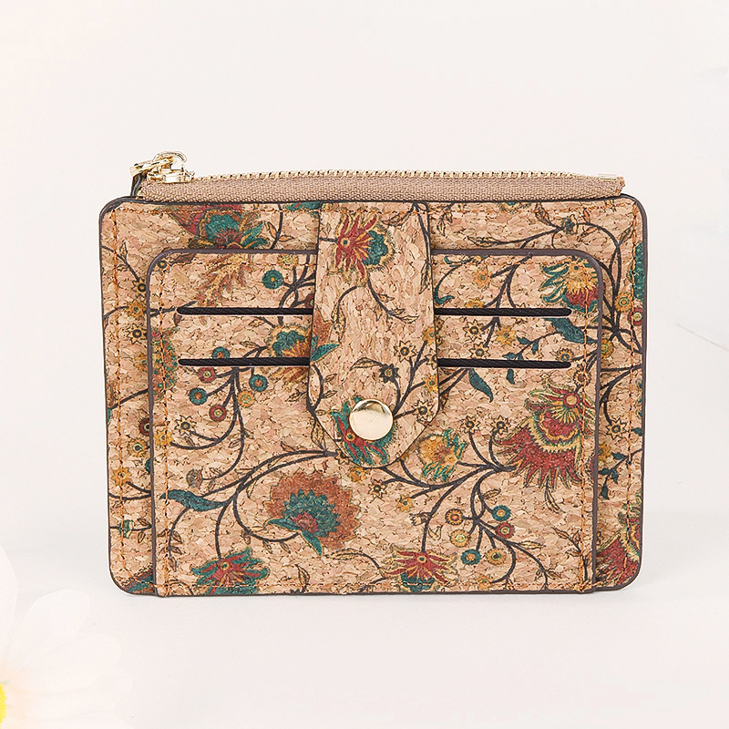 Wholesale Vintage Exquisite Multi Card Bag rtuguese Cork Ultra-thin Ultra-light 10 Card Zipper Small Wallet Coin Purse