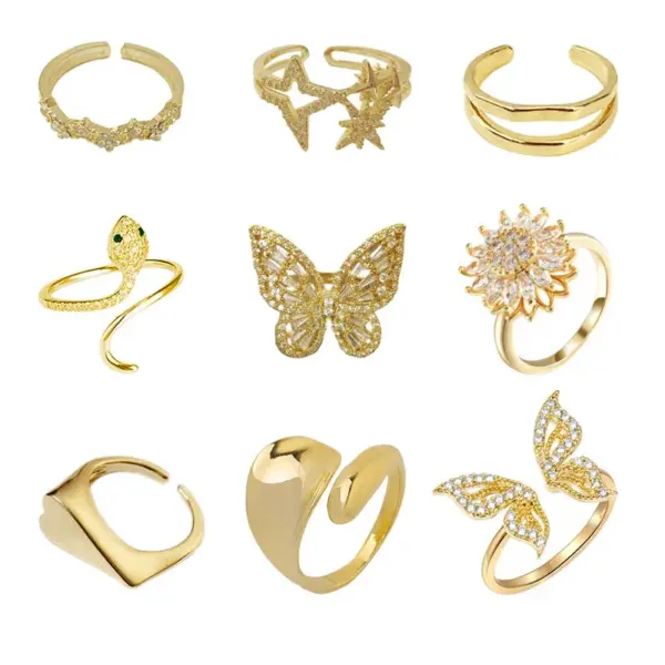 Fashion Heart Shape Butterfly Copper Plating Zircon Open Ring