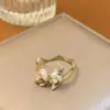Sweet Flower Metal Plating Inlay Pearl Zircon Gold Plated Women's Open Ring