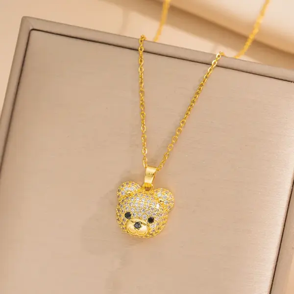 Wholesale Ion Plating (IP) Real Gold Plated Little Bear Stainless Steel Cute Waterproof Non Tarnish Rings Earrings Necklace