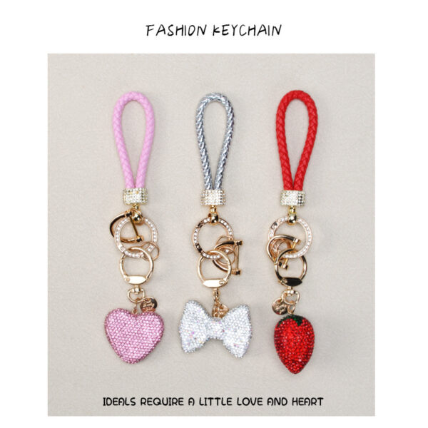 Wholesale Diamond Heart Keychain Full Diamond Car Key Pendant Jewelry Bag Strawberry Bow Love Hanging