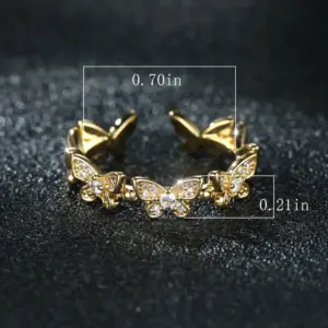 Fashion Butterfly Copper Inlay Zircon Open Ring 1 Piece