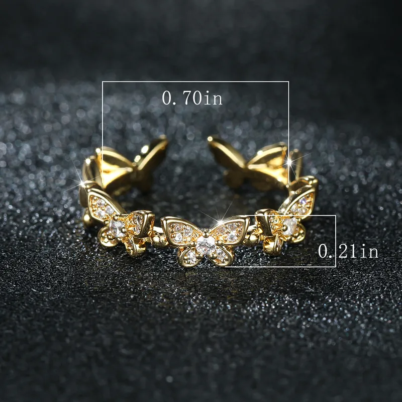 Wholesale Fashion Butterfly Copper Inlay Zircon Open Ring 1 Piece