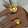 Ion Plating (IP) Real Gold Plated 18K Solid Color 304 Stainless Steel Imitation Pearl Elegant Retro Simple Style Waterproof Non Tarnish Open Rings
