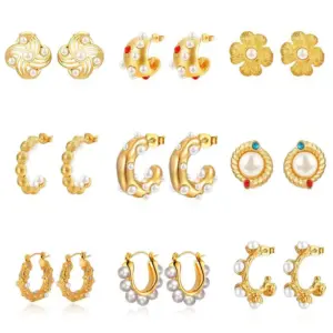 Wholesale 304 Stainless Steel Geometric Electroplated 18K Real Gold Plated Casual Elegant Simple Style Waterproof Non Tarnish Plating Earrings