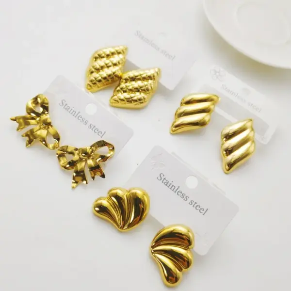 304 Stainless Steel Bow Knot Electroplating Golden Plated Elegant Waterproof Non Tarnish Gold Ear Studs