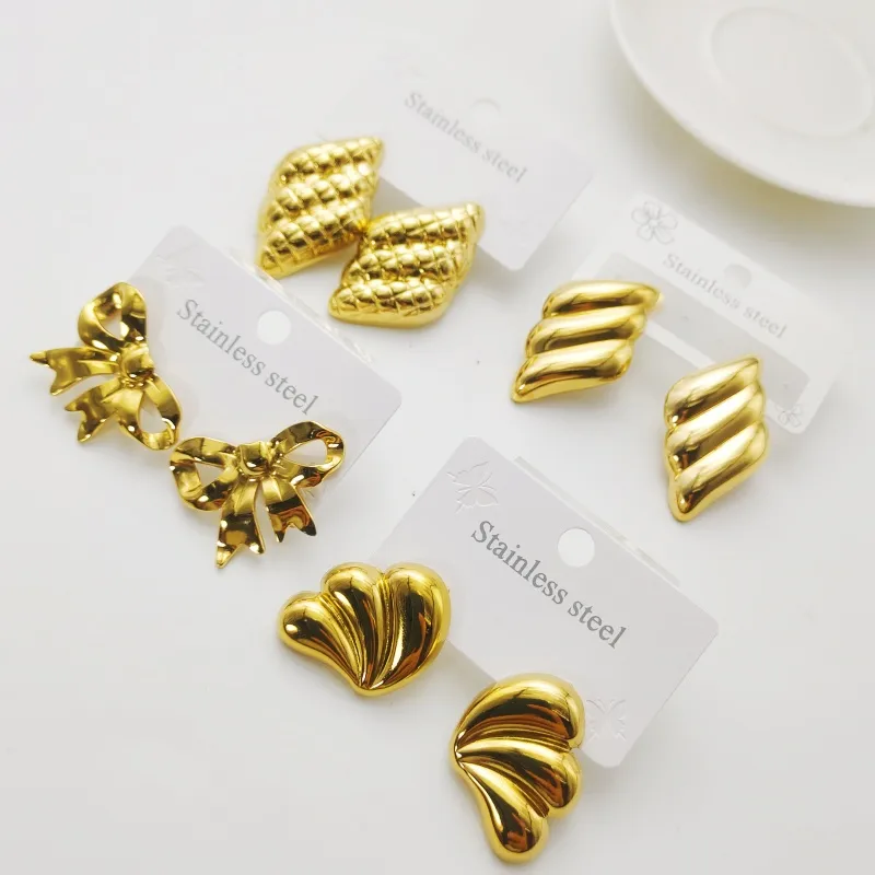 Wholesale 304 Stainless Steel Bow Knot Electroplating Golden Plated Elegant Waterproof Non Tarnish Gold Ear Studs