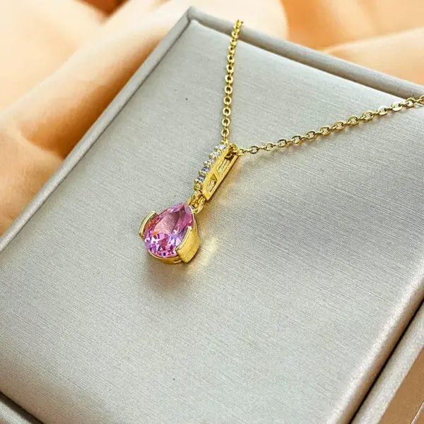Wholesale Titanium Steel IG Style Geometric Plating Inlay Zircon Pendant Necklace