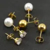 1 Pair Elegant Geometric Inlay 304 Stainless Steel Artificial Pearls Zircon 18K Gold Plated Stainless Steel Earrings