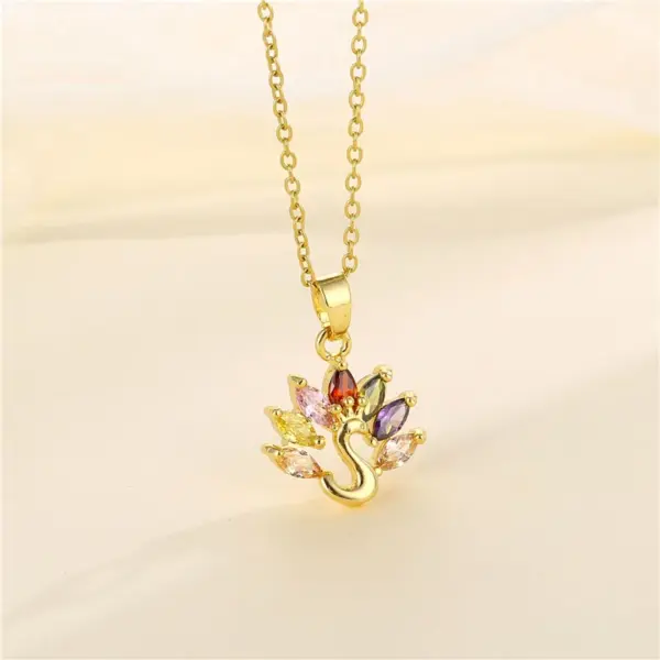 Wholesale Stainless Steel Titanium Steel 18K Gold Plated Fashion Plating Inlay Heart Shape Flower Bow Knot Zircon Pendant Necklace