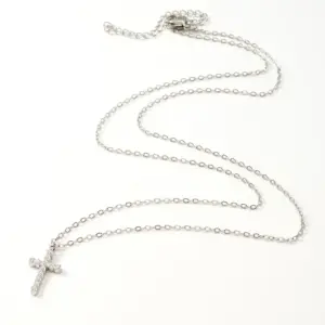 Rhinestone Cross Necklace (Steel Color) [Chain Length: 400+60mm] / 1 Strand/Package
