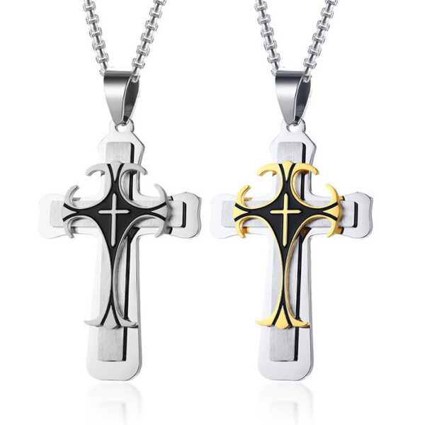Wholesale 2023 new hot sale stainless steel European and American jewelry titanium steel retro multi-layer cross necklace pendant