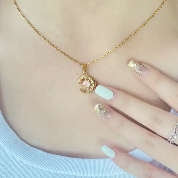 Wholesale Jewelry Fairy Style Korean Style Starry Sky Moon 304 Stainless Steel Copper Zircon Plating Inlay Pendant Necklace