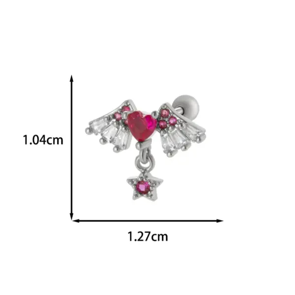 316 Stainless Steel Copper Zircon Heart Shape Wings Bow Knot Vintage Style French Style Simple Style Cartilage Earrings For Women's