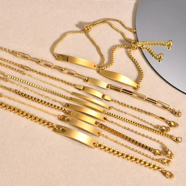 Wholesale PVD Coated Real Gold Plated 18K Gold Rectangle 304 Stainless Steel IG Style Simple Style Waterproof Non Tarnish 304 Stainless Steel Bracelets