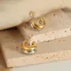 Wholesale 304 Stainless Steel C Shape PVD Coated 18K Gold Plated Real Gold Plated Casual Elegant Simple Style Waterproof Non Tarnish Layered Patchwork Gold Silver Ear Studs