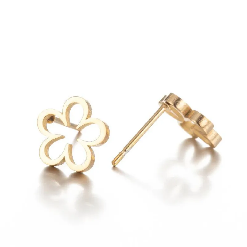 PVD Coated 18K Gold Real Gold Plated Flower 304 Stainless Steel Fashion Waterproof Non Tarnish Ear Studs