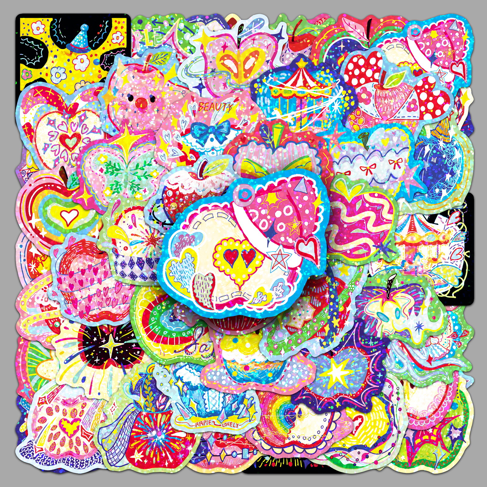 Wholesale Flashing Laser Energy Apple Stickers