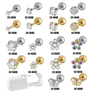 Ion Plating (IP) 24K Gold Plated Round Flower Butterfly 316 Stainless Steel Hawaiian Tropical Waterproof Non Tarnish Cartilage Earrings