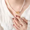 Wholesale 1 Piece 304 Stainless Steel Freshwater Pearl PVD Coated 18K Gold Plated Gold Oval Necklace
