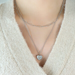 P1079-steel color zircon double layer necklace