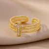 Wholesale Vintage Style Simple Style Cross Copper 18k Gold Plated Zircon Rings In Bulk