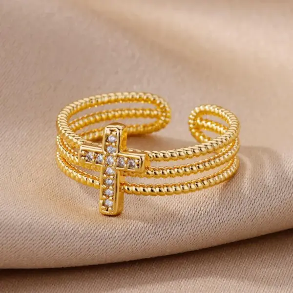 Wholesale Vintage Style Simple Style Cross Copper 18k Gold Plated Zircon Rings In Bulk