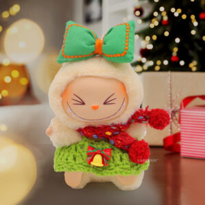 Rx283 christmas set [green bow + green knitted skirt + red rainbow scarf three-piece set (doll not included)
