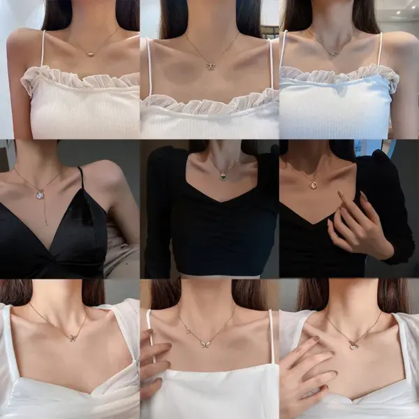 Fashion Butterfly Titanium Steel Necklace Inlay Natural Stone Zircon Stainless Steel Necklaces 1 Piece