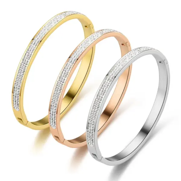 Wholesale Fashion Diamond Jewelry Three Rows Of Full Diamond Egg-shaped Stainless Steel Bracelet