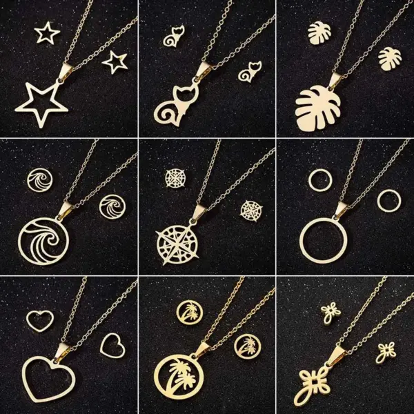 Wholesale Jewelry Fashion Pentagram Coconut Tree Cat 201 Stainless Steel 18K Gold Plated Plating Earrings Necklace