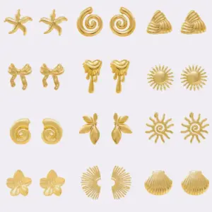 Elegant Bohemian Style Stainless Steel Earrings Luxury Feelings French Vintage 18K Studs Floral Print Heart Shape Butterfly Knot