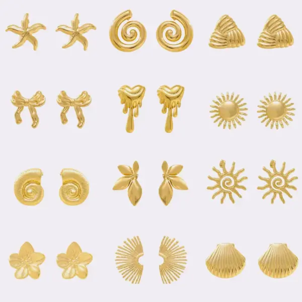 Elegant Bohemian Style Stainless Steel Earrings Luxury Feelings French Vintage 18K Studs Floral Print Heart Shape Butterfly Knot