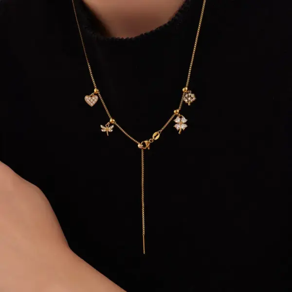 Wholesale Stainless Steel DIY Combination Necklace Fashion Versatile Jewelry Heart Bear Pendant Women's Lobster Clasp Geometric Pattern