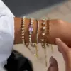 Wholesale Women - Classic Style / 18K Gold 304 Stainless Steel + High Gloss Pearl / High Gloss Pearl Bracelet Combination Plated With 18K Real Gold Vacuum Electroplating (In Furnace) Zircon Geometric Handmade Chain Waterproof Non-Fading