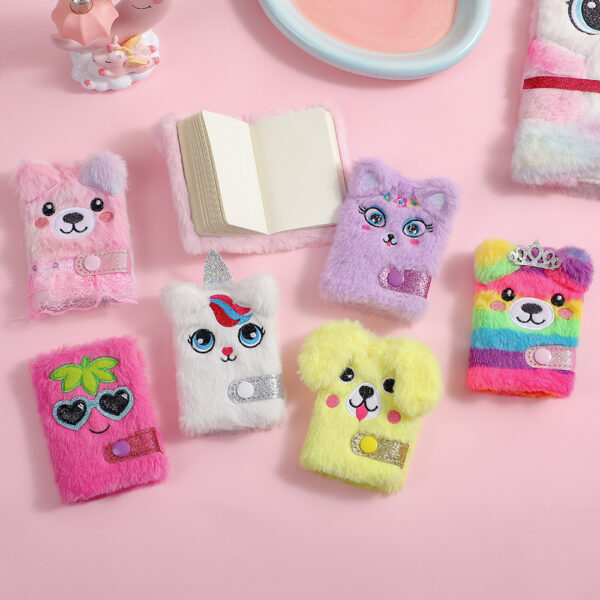 Wholesale Portable Mini Cartoon Plush Snap Button Notebook for Children