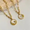 Wholesale 304 Stainless Steel 18K Gold Plated Retro Enamel Plating Sun Moon Shell Pendant Necklace