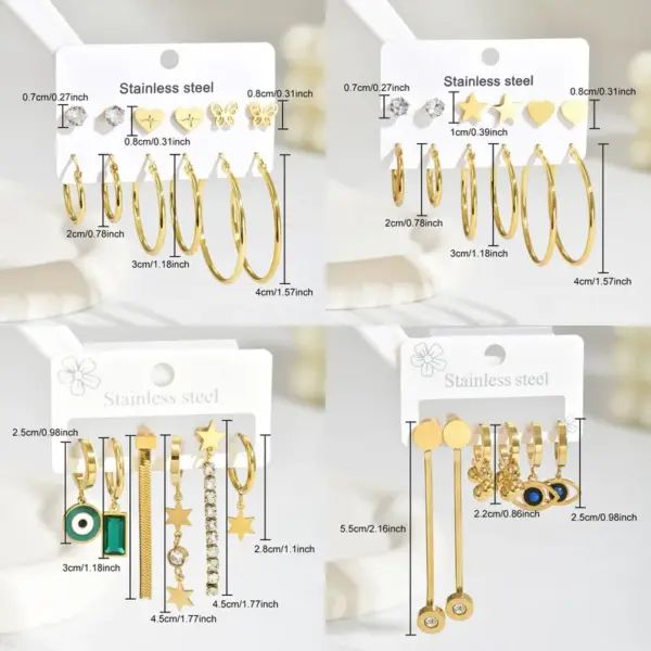 Wholesale 304 Stainless Steel Pentagram Red Heart PVD Coated Artificial Crystal Real Gold Plated Gold Plated Casual Modern Style Simple Style Waterproof Non Tarnish Earrings